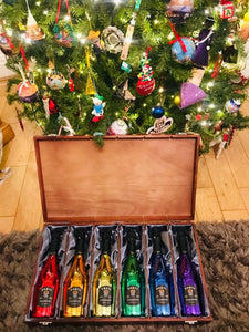Luxus-Geschenkbox aus Holz mit Seidenfutter und Regenbogen-Kollektion, komplettes Set mit 6 Flaschen
