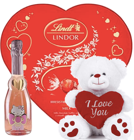 Hello Kitty Sweet Pink Sparkling Rosè Chocolates und I love you Teddybär