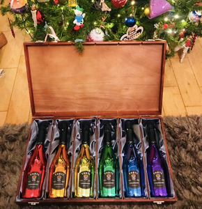 Caja de regalo de madera forrada de seda de lujo y colección Rainbow, juego completo de 6 botellas