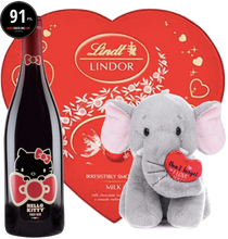 Carregue a imagem no visualizador da Galeria, Hello Kitty Pinot Noir Elefante macio com coração vermelho &quot;não se esqueça que eu te amo&quot;
