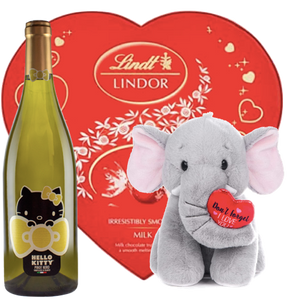 Hello Kitty "Pinot Noir Vinif. Bianco" Elefante macio com coração vermelho "não se esqueça que te amo"